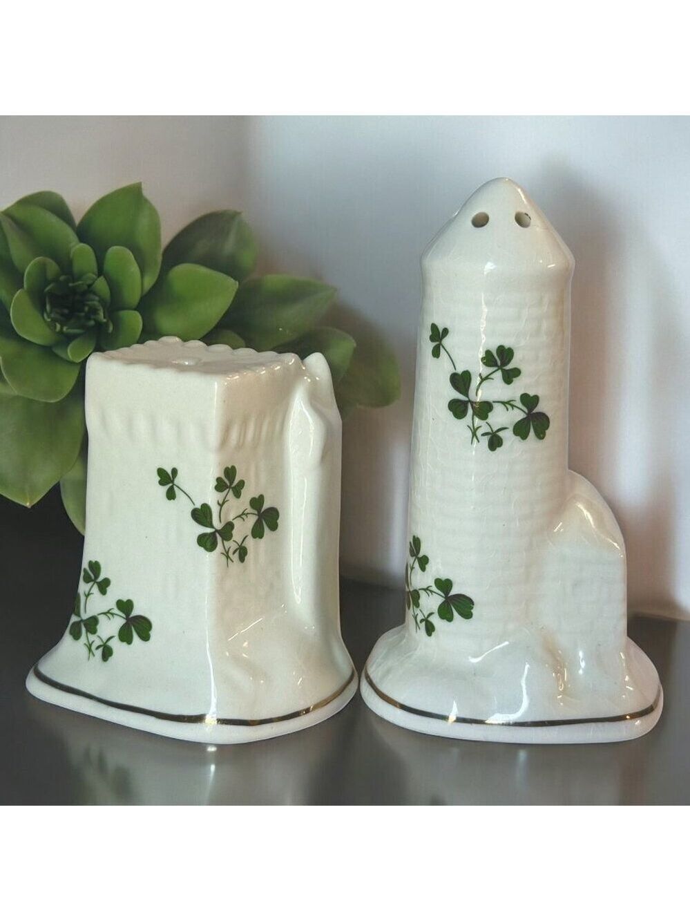 Carrigdhoun Pottery Ireland Shamrock Salt and Pepper Set